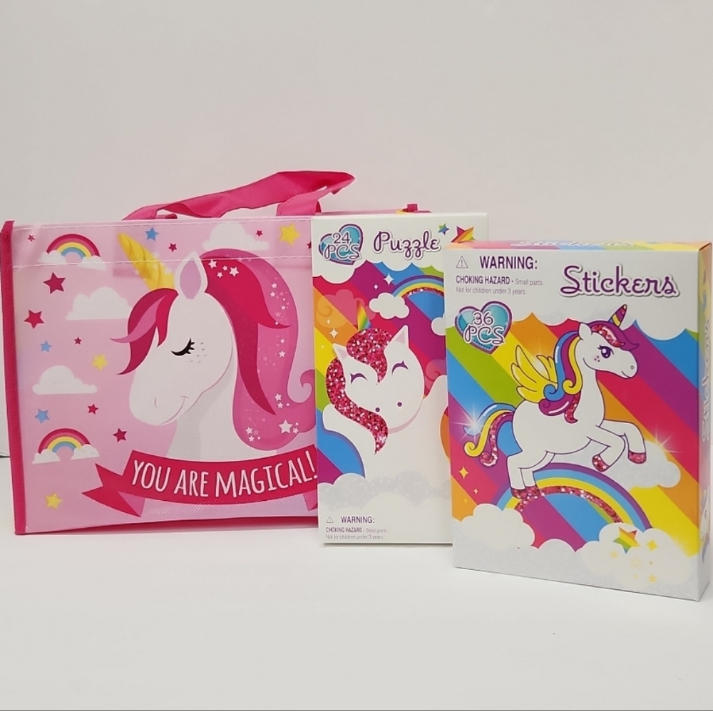 Unicorn Tote with Puzzle & Stickers